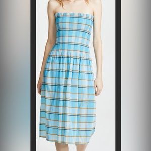 DVF Strapless Plaid Dress with Smocked Bodice, S